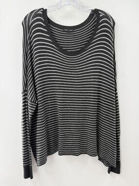 Eileen Fisher Women's Striped Dark Gray White Oversized Sweater Dolman Sleeves L